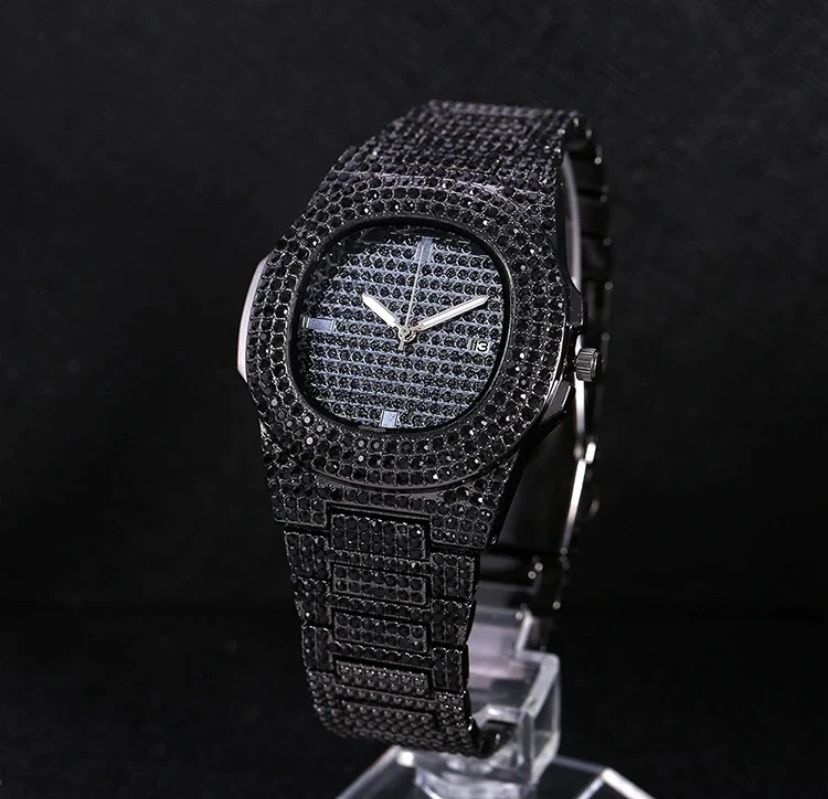 Diamond Black Steel Band Quartz Watch