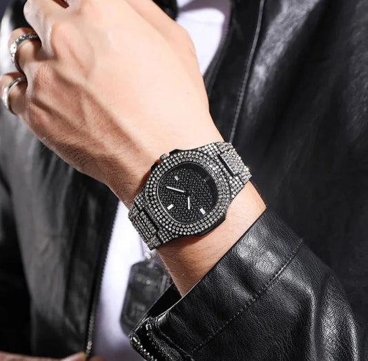 Diamond Black Steel Band Quartz Watch